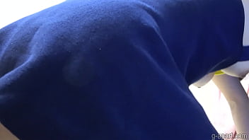 Preview 4 of Old Young Esbian - Japanese Girl Tits and Wedgie Exposed while Cleaning