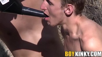 Preview 3 of Teens With Shaved Pussu - Bound endures pissing from master while getting sucked