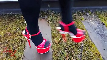 Preview 4 of Alic Romain - Lady L walk sexy red high heels.