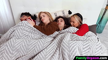 Preview 1 of Cathy Heaven In Naughty America - FamilyOrgasm - Siblings and their Stepsister are Freezing and Need to Warm Up