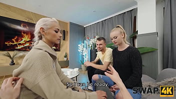 Preview 2 of Boobs Techar - SWAP4K. A young couple seduced a girl and nailed her in a threesome while her boyfriend was watching