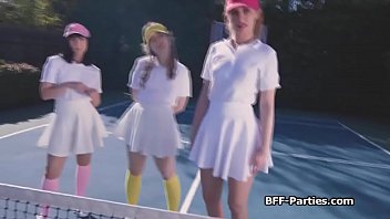 Preview 1 of Real Cuck - Tennis court fourway with horny teen besties