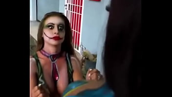 Preview 4 of Big Black Ass Backshot - bodypainted busty black batgirl &amp_ blonde joker