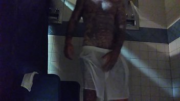 Preview 1 of Seachwww Free Xnxxxvid Com - Stroking this big tattd up White Dick in the shower