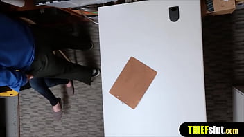 Preview 1 of Forced Deep - Brunette shoplifter teen rough fucked by a mall cop