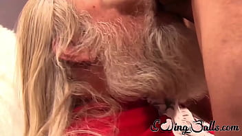 Preview 4 of Virgin Obedience Training - Naughty Santa sucks tasty young balls until happy ending