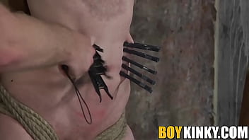 Preview 2 of Lezbiyen Gruop - Old grandpa dom puts clothespins all over pale twinks body