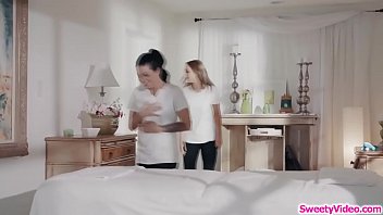 Preview 1 of Dick Ass Fat - Lesbian masseuse toys her coworkers ass