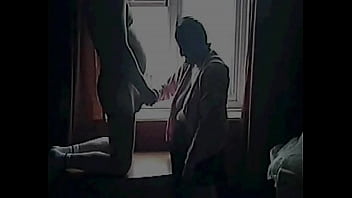 Preview 1 of Gay Guy Ride Dick Till It Cum - bisexual amateur shoots a long 21 second cumshot when girlfriend grabs his cock naked by the window