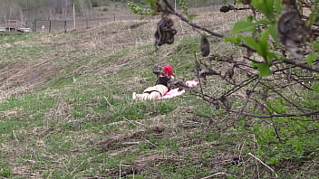 Preview 2 of Lesbian Channels - Voyeur spies on a girl with a big ass that masturbates outdoors. Organic masturbation with cucumber.