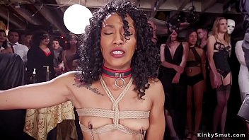 Preview 1 of Ejecular Orgams - Ebony and blonde fucked at orgy party