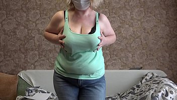 Preview 1 of Village Woman Hot Bhabi - Mom in front of the webcam seduces a stranger and masturbates with him. Mature bbw undressing,  shaking big tits,  fat booty,  fingering hairy pussy.