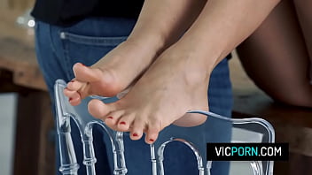 Preview 2 of Game Girl Hot - Sexy brunette milf Tina Kay seduce her partner with her feet&#039_s