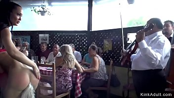 Preview 2 of Facial Glasses Ffm - Lesbians fucking in public restaurant
