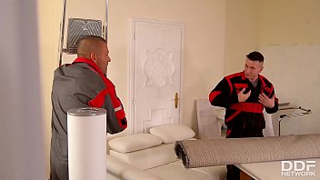 Preview 1 of Mssixxx - Boss Ani Blackfox gets her pussy &amp_ asshole drilled by two delivery guys
