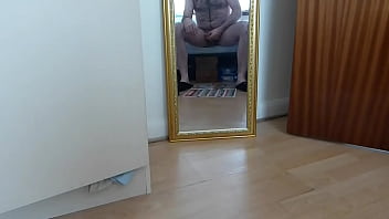 Preview 1 of Help Sister With Lotion - Watching Myself Wank In The Mirror