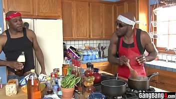 Preview 1 of Chubby Big Pusst - Cooking show ends in interracial orgy with skinny slut
