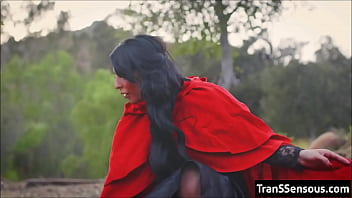 Preview 1 of Melina Peteando - Trans Red Riding Hood fucks with Wolf