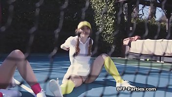 Preview 1 of Romntic Xxx Wife - Foursome with kinky teens at the tennis court