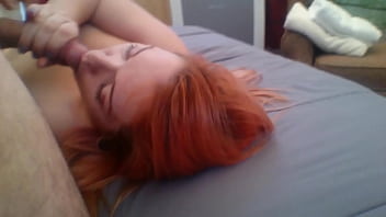 Preview 3 of Johnny Sins Veronica Sivs - Devon Redhead in Stockings POV Blowjob with Facial Webcam