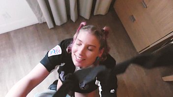 Preview 1 of Lesbians Out Door Sex - Pink Hair Cutie Creams All Over BBC