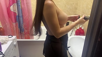 Preview 2 of Apple In Porno - Spying on my stepsister with big tits in the bathroom