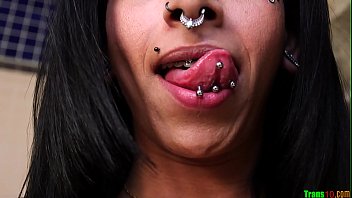 Preview 1 of Wild Stepmom Fuck Stepson - Big tittied tranny with mouthful of piercings