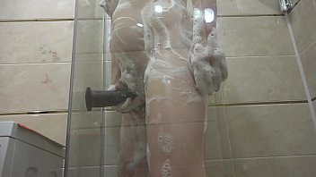 Preview 2 of Wwwxxhit Hd Video Hindi - Pregnant milf in the lather in the shower masturbates with a dildo. Rubber dick fucks hairy pussy.
