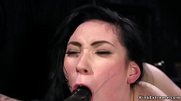 Preview 3 of Sloppy Anal Booty - Shackled to the floor brunette toyed