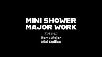 Preview 1 of Aex Story Lesbian - Rome Major Fucks Petite Mini Stallion During The Shower Time!