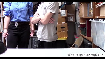Preview 1 of Gay Drinking Cum Glass - TeenShoplifter.com - MILF Security Guard Sees Shoplifting Teen Boy Big Cock And Wants To Fuck - Rachael Cavalli
