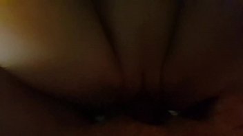 Preview 3 of Amanda Brooks Sex - Couples delight,  skinny big titted misses takes fat headed cock deep while wearing slutty red lipstick,  c., head over the bed cumshot in her mouth and on her tits