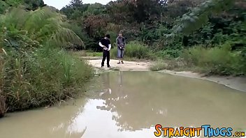 Preview 1 of Granny Kurus - Two straight guys are wanking outdoors and competing for cum
