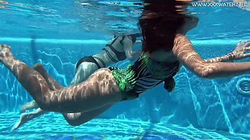 Preview 1 of 1st Time Romntik Sex - Hot Spanish and Russian teen in the pool naked