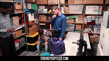 Preview 1 of Police New - Cute Twink Boy Step Son Caught Shoplifting Threesome With Black Officer And Step Dad