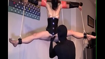 Preview 2 of Animal Sexsy Cheval Xxx Ll - Restrained,  bound,  legs spread &amp_ suspended from ceiling. Masked vagina fisting.