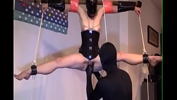 Preview 1 of Animal Sexsy Cheval Xxx Ll - Restrained,  bound,  legs spread &amp_ suspended from ceiling. Masked vagina fisting.
