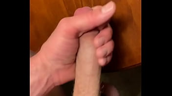 Preview 2 of Bitch Hot Sexy Shorts Slut - Bigcockcumshot at it again jerking big hard cock and shooting a thick creamy cumload on corner table