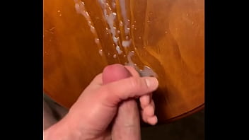 Preview 4 of Bitch Hot Sexy Shorts Slut - Bigcockcumshot at it again jerking big hard cock and shooting a thick creamy cumload on corner table