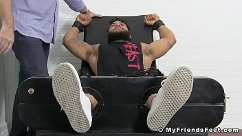 Preview 1 of Dutch Sex Video Jane Brabantse - Bound black dude receives tickle torment from older gentleman