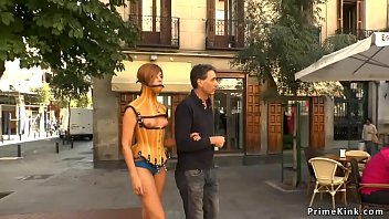 Preview 1 of 34686 Video Mp4 Sanni - Naked ginger slave led through Madrid