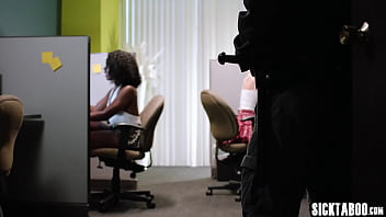 Preview 1 of Horny Boy Fucking Mom Hard - Boring day in the office and black Ana Foxxx and blonde Kenna James lesbians made it hot and wet