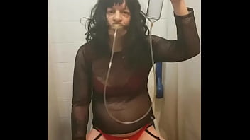 Preview 4 of Akama Ga Kill - bisexual crossdressing sissy sits down pissing in a homemade piss tube then downing the whole lot