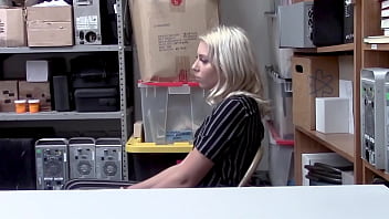 Preview 1 of London Keys Spit On Face - Guard&#039_s monstercock drills blonde on desk in shopping mall
