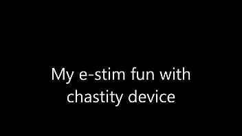 Preview 1 of Mather Sxxxx Son Com - Estim e-stim electro cum load milking with chastity device