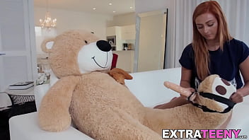 Preview 2 of Girl Boy Sex In Jim India - Ginger petite rides strapon teddy bear before riding cock