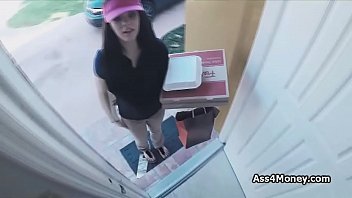 Preview 1 of Muscle Man Fucks Ladyboy - Pizza chick bouncing on my dick for extra money
