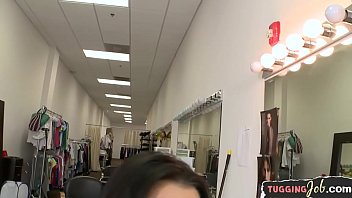 Preview 1 of Shemale Boss Secretary - Real milf babe stroking hard cock