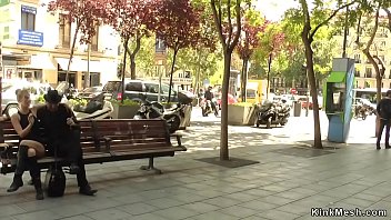 Preview 2 of Blackfs Tube - Naked blonde kneeling in public streets