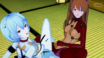 Preview 2 of Brazzal Movies - Asuka and Rei synchronize their tight and juicy pussies - Evangelion